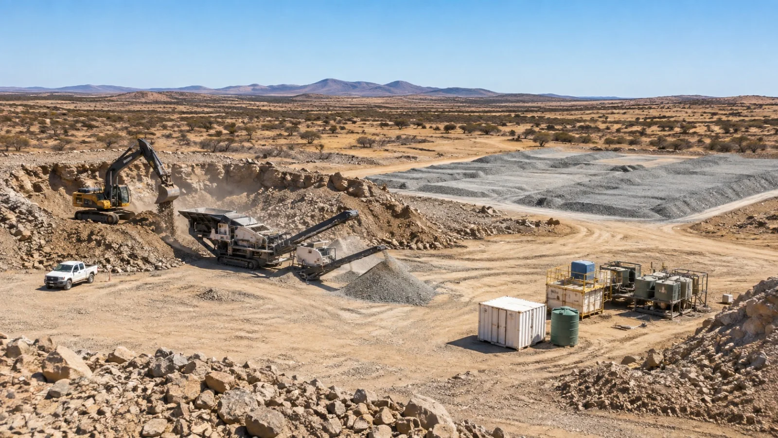 Excavation and mobile processing equipment at a mine site